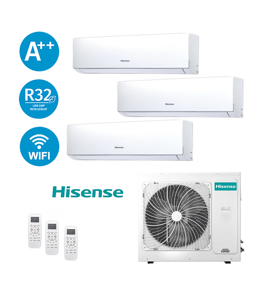 Climatizzatore Hisense Trial Inverter 9+9+12 7,2kW Serie New Comfort 9000+9000+12000 Btu 3AMW72U4RJC Gas R32 A++ Wi Fi Integrato