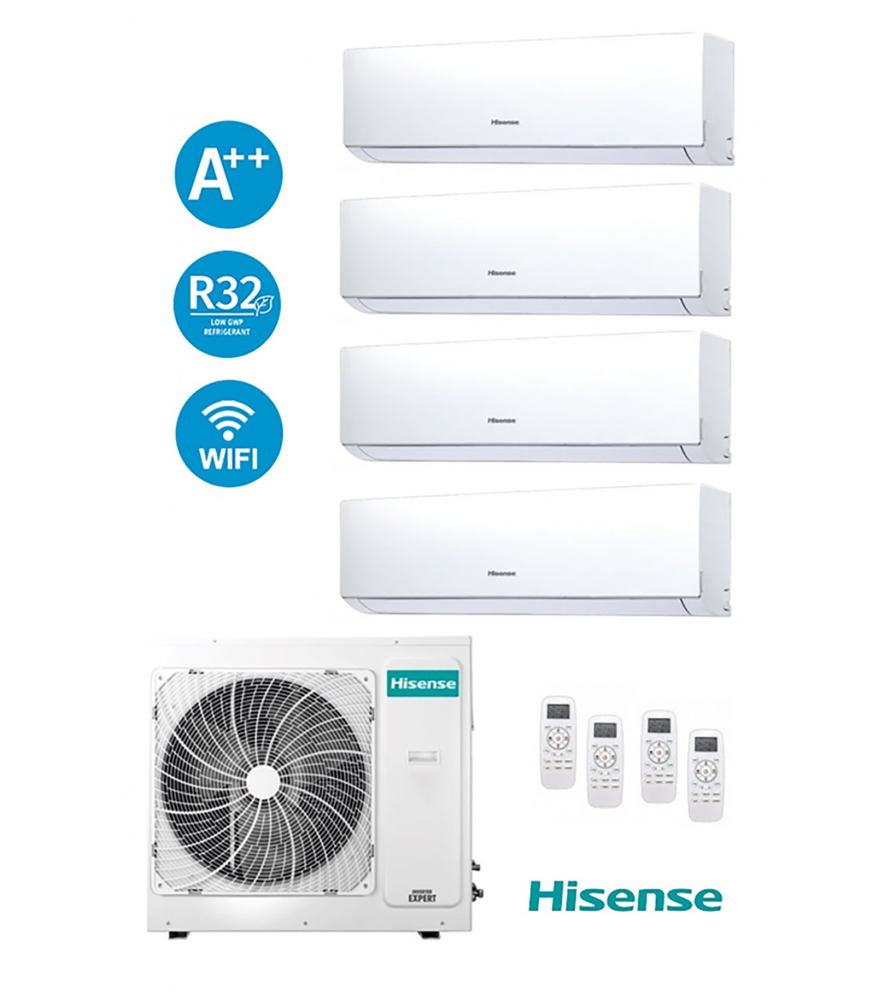 Climatizzatore  Hisense Quadri Split Inverter  NEW COMFORT 9+9+9+9 con 4AMW105U4RAA 10,5 kW R-32 Wi-Fi Integrato