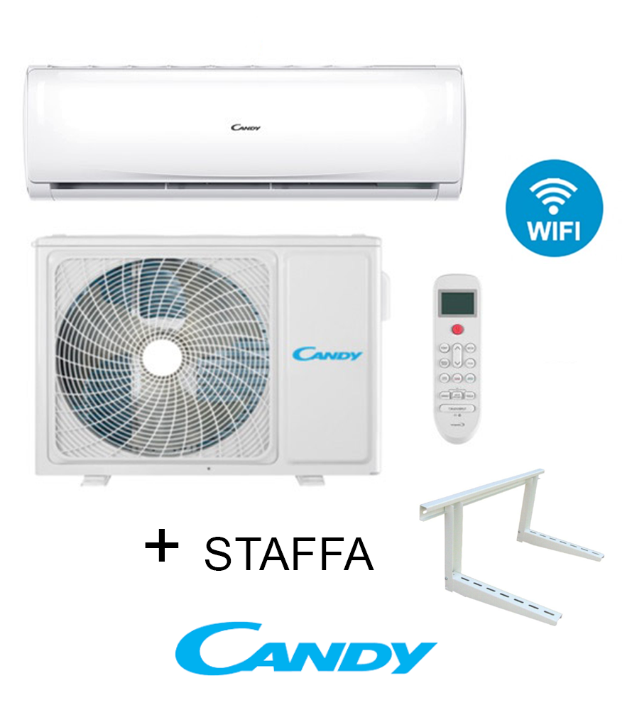 Candy Condizionatore BREZZA 9000 BTU + Staffa  CY-09RAIN + CY-09RAOUT Climatizzatore Split System Bianco R-32 Wi-Fi Integrato