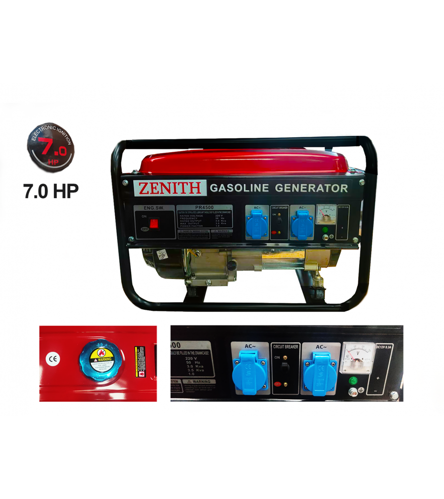 Generatore di Corrente 3kW con Motore a Benzina 4 Tempi 2 prese 230V 7.0 PS  Avviamento a Strappo