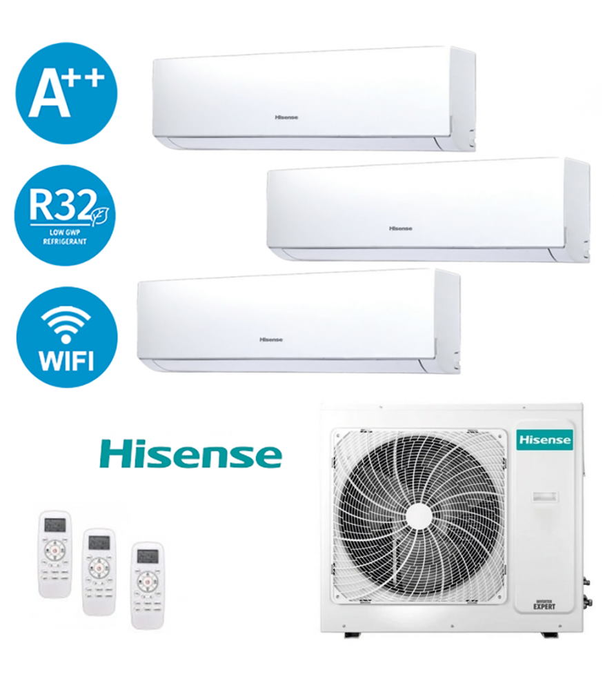 Climatizzatore Hisense Trial Inverter 9+9+9 5,2kW Serie Hi Comfort 9000+9000+9000 Btu 3AMW52U4RJA Gas R32 A++ Wi Fi Int.