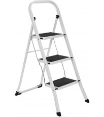 Scala a 3 Gradini  Pieghevole Facile da Riporre Portata max 150 kg, Bianco Semplice