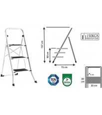 Scala a 3 Gradini  Pieghevole Facile da Riporre Portata max 150 kg, Bianco Semplice