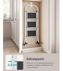 Scala a 3 Gradini  Pieghevole Facile da Riporre Portata max 150 kg, Bianco Semplice